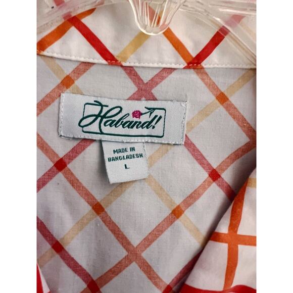 Vintage 80's Button Up Shirt size Large Box Plaid Haband - Picture 2 of 3